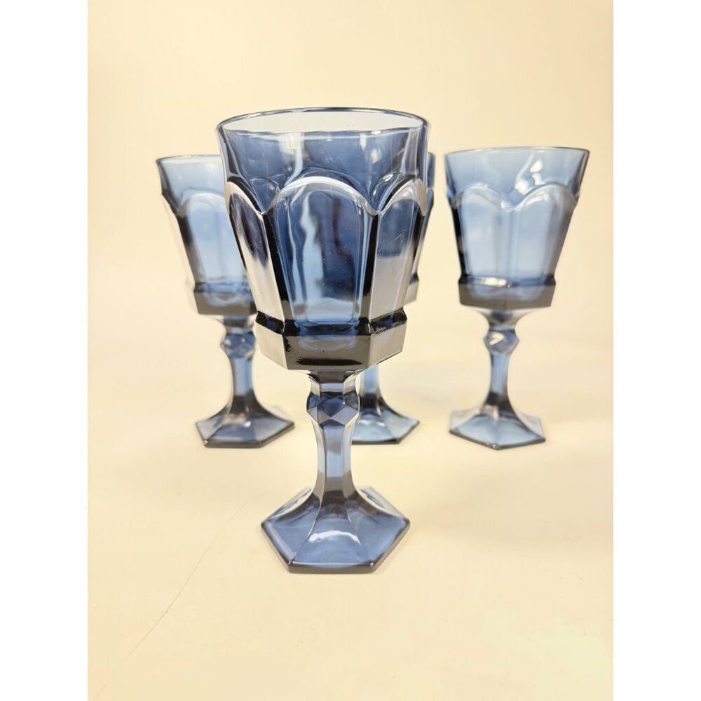 Water Glass Goblet Drinking Set 4 Stemmed Footed Vintage Fostoria Virginia Dark - Picture 3 of 14